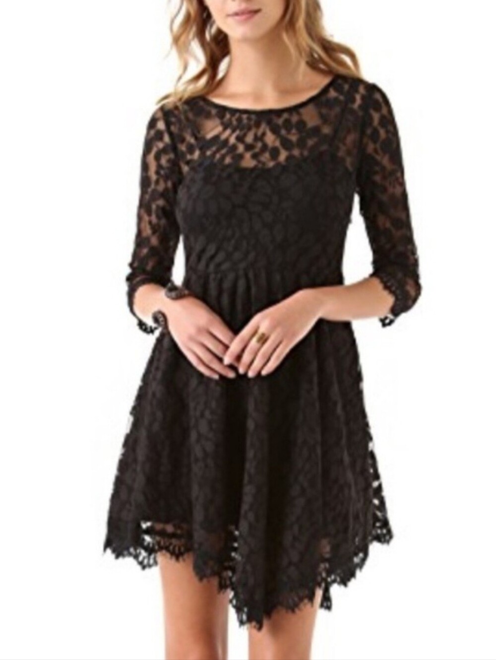 Free People Floral Mesh Lace Dress Black Fit & Flare Sharkbite